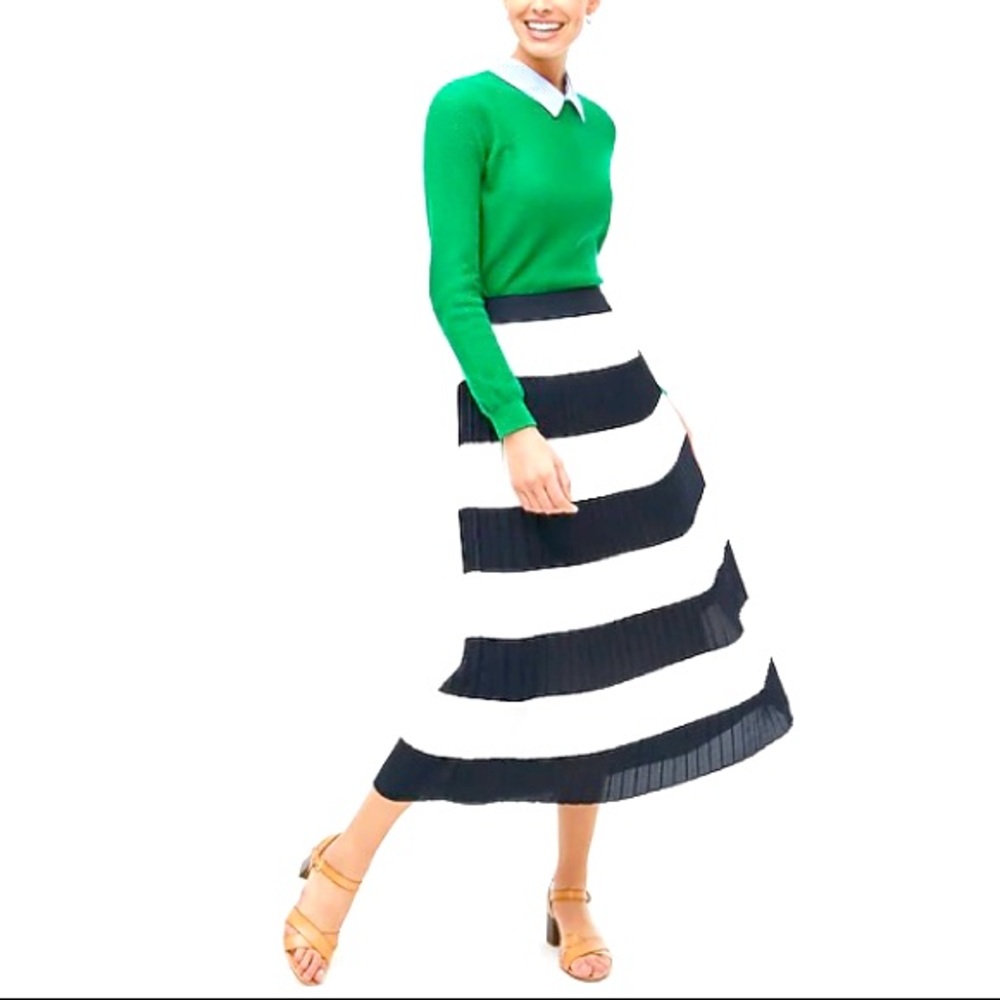 Navy & White Stripe Pleated Midi Skirt
